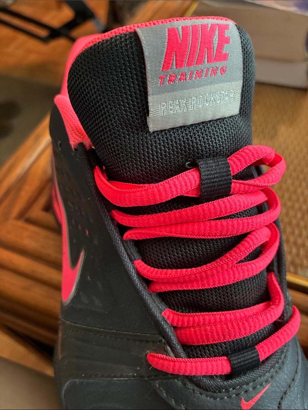 Nike REAX Rockstar Black Sneakers with Bright Pink Laces and Accents